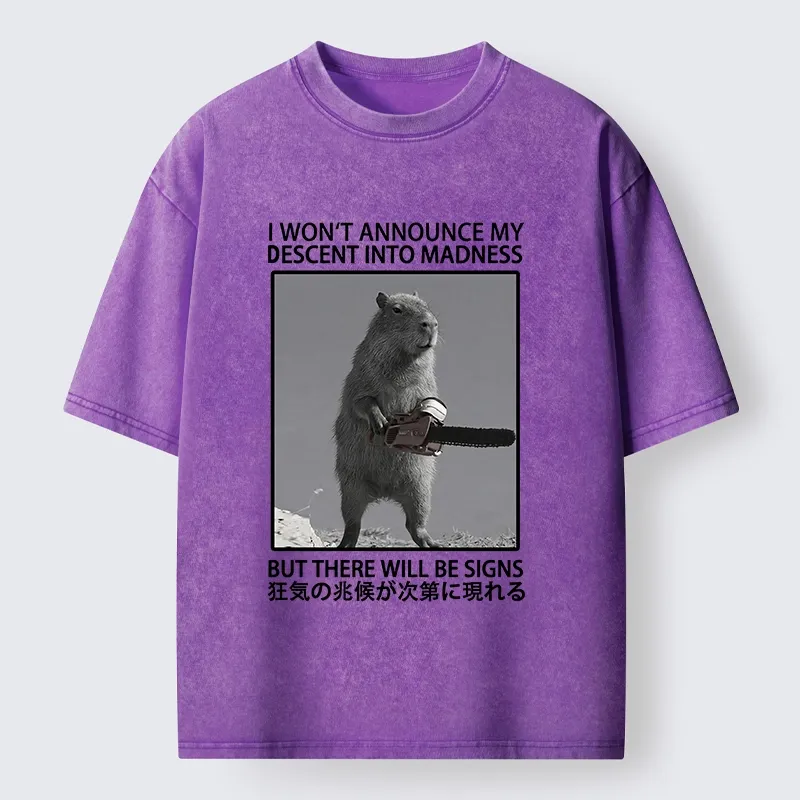 Tokyo-Tiger Funny Meme Chainsaw Capybara Madness Washed T-Shirt