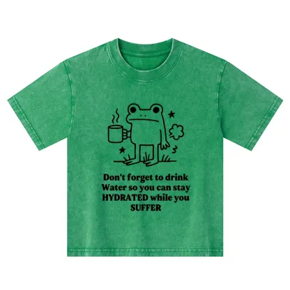 Tokyo-Tiger Frog Says Drink Water Kids Washed T-Shirt
