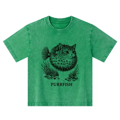 Tokyo-Tiger Spiky Puffer With Cute Cat Head Kids Washed T-Shirt