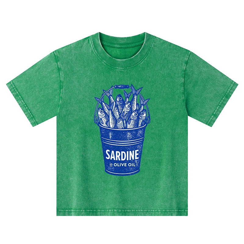 Tokyo-Tiger Vintage Bucket Full Of Fresh Sardines Kids Washed T-Shirt