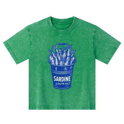 Tokyo-Tiger Vintage Bucket Full Of Fresh Sardines Kids Washed T-Shirt
