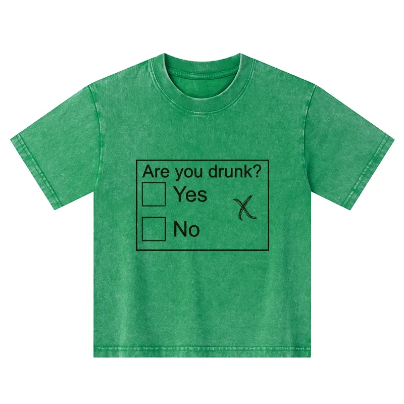 Tokyo-Tiger Confused Drunk Checkbox Graphic Kids Washed T-Shirt