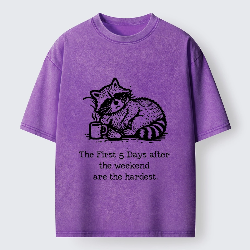 Tokyo-Tiger Funny Meme Monday Blues Coffee Raccoon Washed T-Shirt