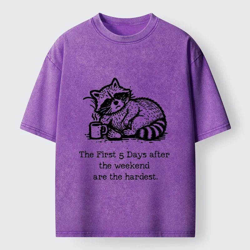Tokyo-Tiger Funny Meme Monday Blues Coffee Raccoon Washed T-Shirt