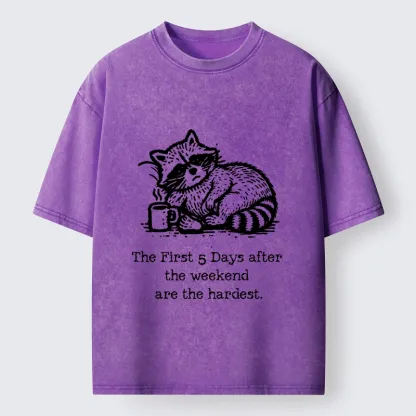 Tokyo-Tiger Funny Meme Monday Blues Coffee Raccoon Washed T-Shirt