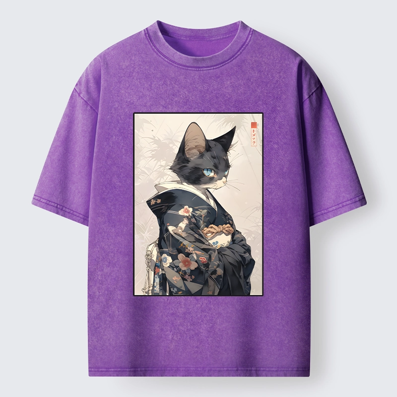 Tokyo-Tiger Vintage Japanese Cat Portrait Art Washed T-Shirt