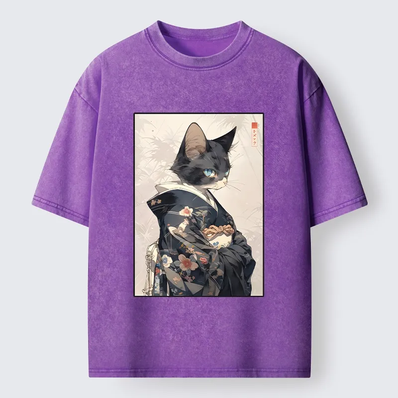 Tokyo-Tiger Vintage Japanese Cat Portrait Art Washed T-Shirt