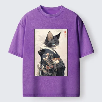 Tokyo-Tiger Vintage Japanese Cat Portrait Art Washed T-Shirt