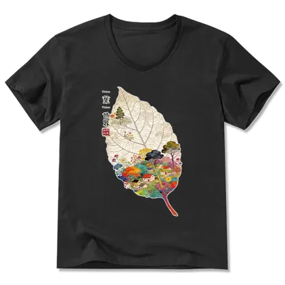 Tokyo-Tiger One Leaf Holds A Tiny Colorful World V-Neck Classic T-Shirt