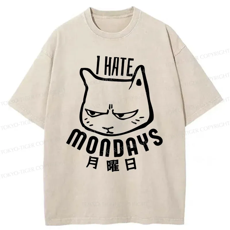 Tokyo-Tiger Cat Hate Monday Washed T-Shirt