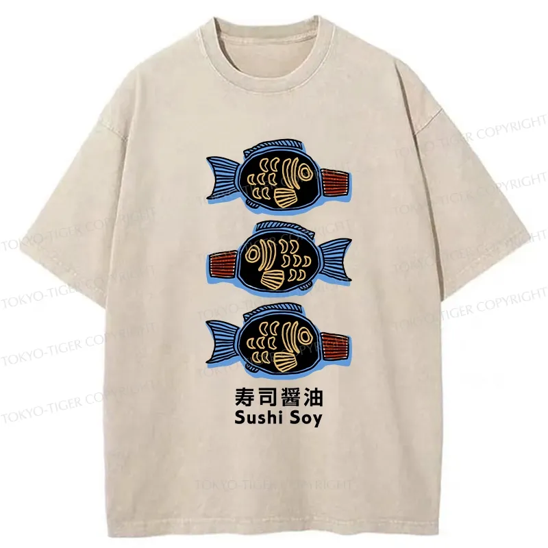 Tokyo-Tiger Sushi Soy Sauce Washed T-Shirt