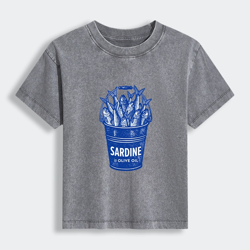 Tokyo-Tiger Vintage Bucket Full Of Fresh Sardines Women's Washed T-shirt