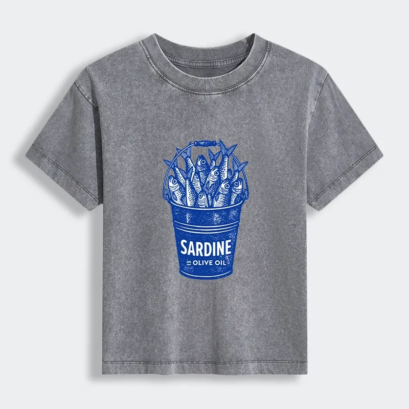 Tokyo-Tiger Vintage Bucket Full Of Fresh Sardines Women's Washed T-shirt Sale