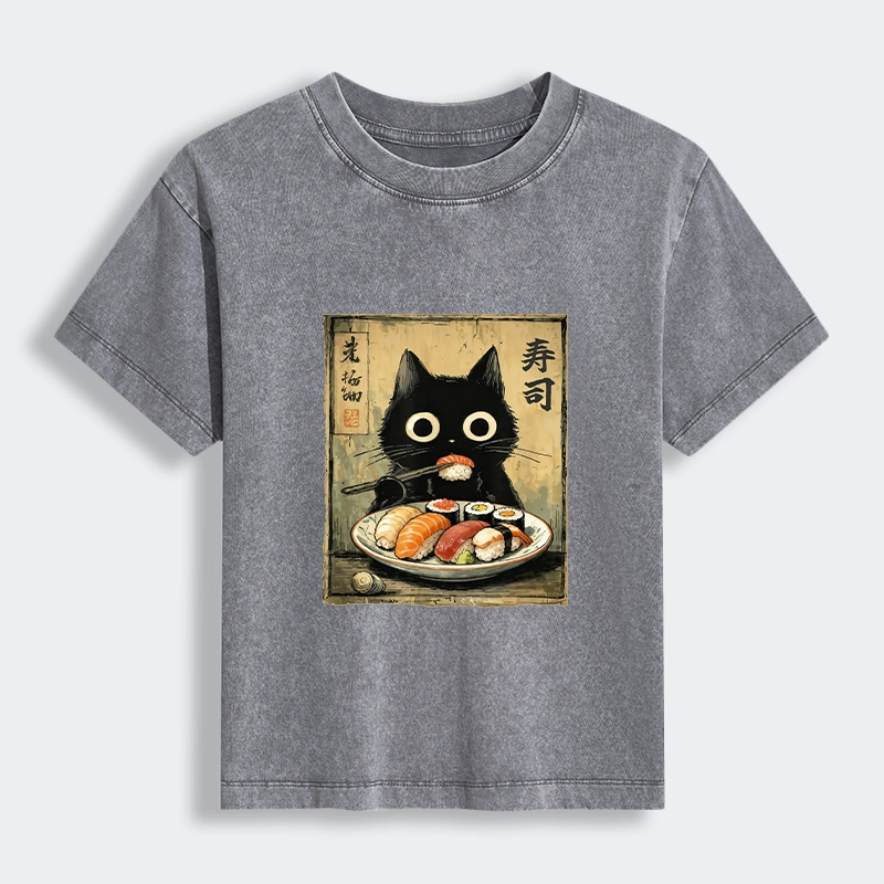 Tokyo-Tiger Vintage Japanese Sushi Cat Women's Washed T-shirt