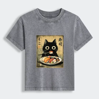 Tokyo-Tiger Vintage Japanese Sushi Cat Women's Washed T-shirt