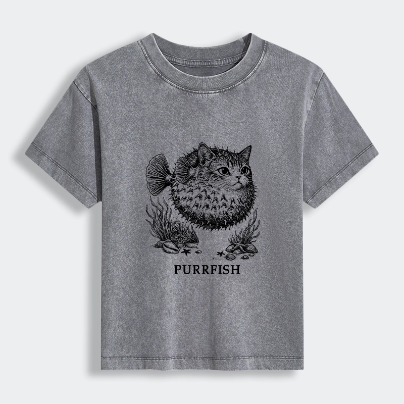 Tokyo-Tiger Spiky Puffer With Cute Cat Head Women's Washed T-shirt