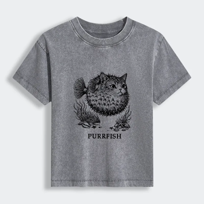 Tokyo-Tiger Spiky Puffer With Cute Cat Head Women's Washed T-shirt