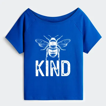 Tokyo-Tiger Minimalist Bee Kind Illustration Off Shoulder T-Shirt