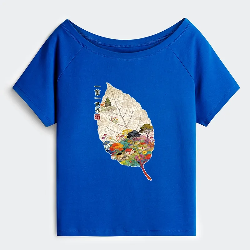 Tokyo-Tiger One Leaf Holds A Tiny Colorful World Off Shoulder T-Shirt