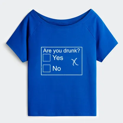 Tokyo-Tiger Confused Drunk Checkbox Graphic Off Shoulder T-Shirt
