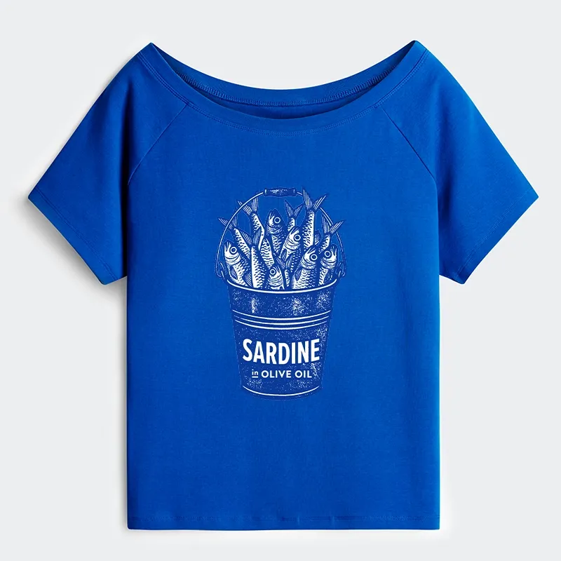 Tokyo-Tiger Vintage Bucket Full Of Fresh Sardines Off Shoulder T-Shirt