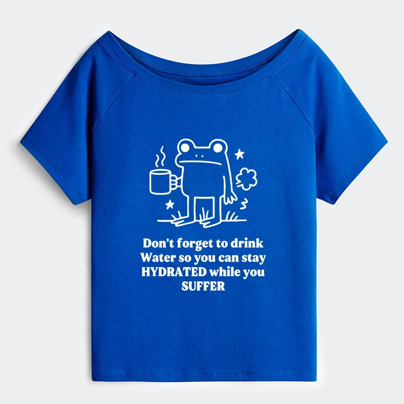 Tokyo-Tiger Frog Says Drink Water Off Shoulder T-Shirt