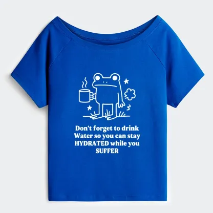 Tokyo-Tiger Frog Says Drink Water Off Shoulder T-Shirt