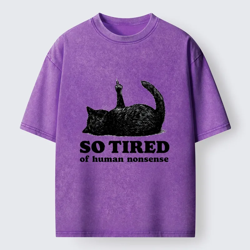 Tokyo-Tiger Funny Meme Tired Black Cat Vibe Washed T-Shirt