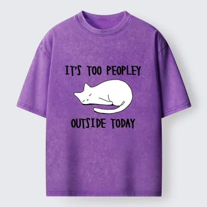 Tokyo-Tiger Funny Meme Quiet Lazy Cat Minimal Line Art Washed T-Shirt