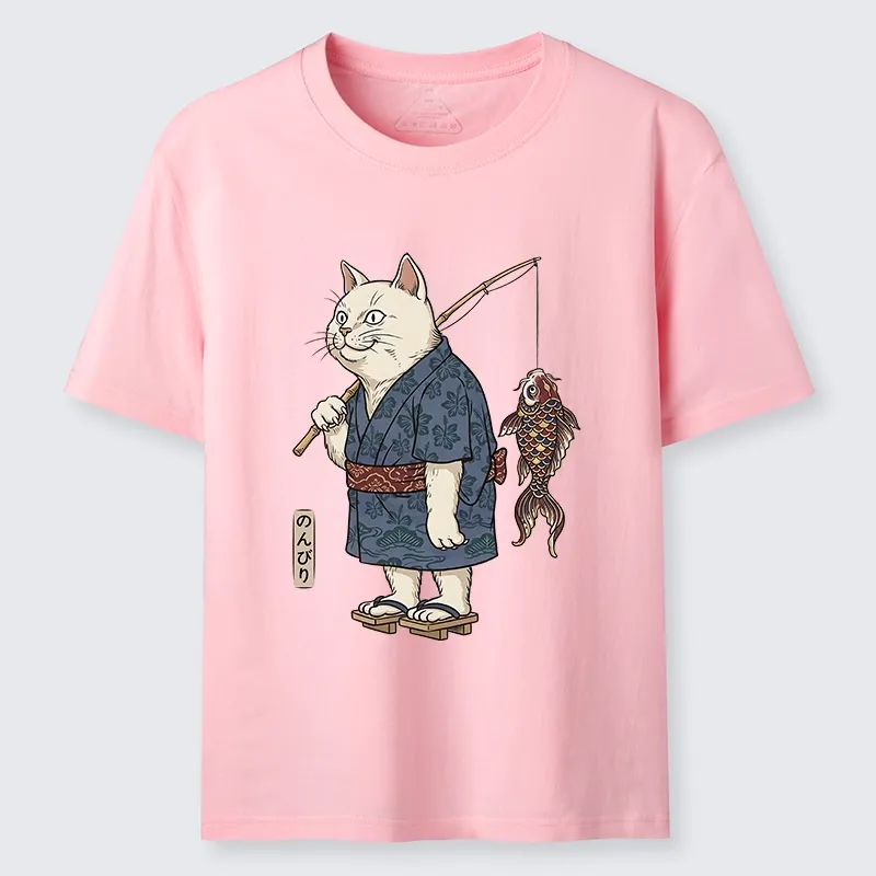 Tokyo-Tiger Kimono Cat Fishing Koi Fish Art Classic T-Shirt
