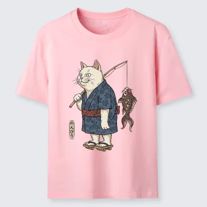 Tokyo-Tiger Kimono Cat Fishing Koi Fish Art Classic T-Shirt