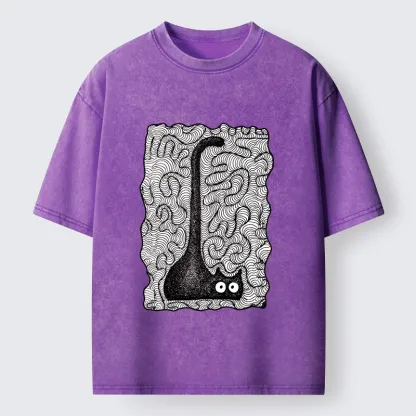 Tokyo-Tiger Trippy Zentangle Secret Cat Art Print Washed T-Shirt