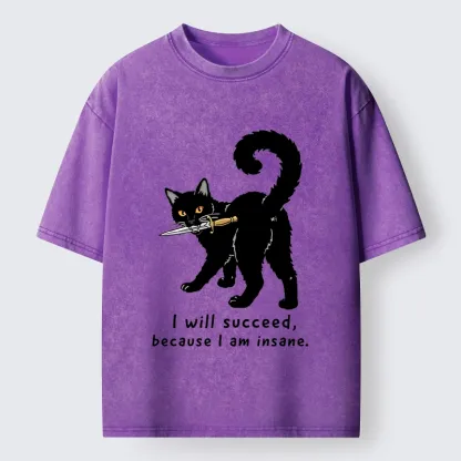 Tokyo-Tiger Brave Black Cat Wild Success Vibe Washed T-Shirt