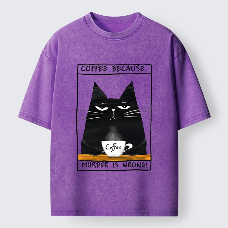 Tokyo-Tiger Moody Black Cat Coffee Need Vibe Washed T-Shirt