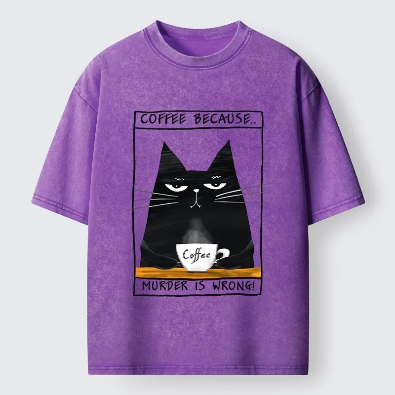 Tokyo-Tiger Moody Black Cat Coffee Need Vibe Washed T-Shirt Sale