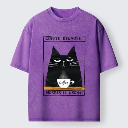 Tokyo-Tiger Moody Black Cat Coffee Need Vibe Washed T-Shirt