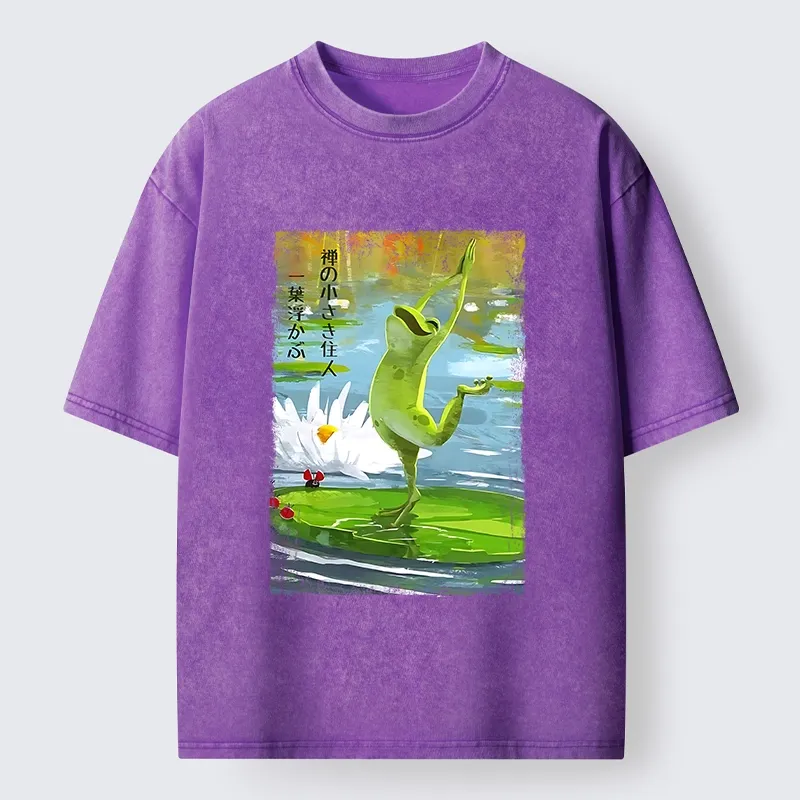 Tokyo-Tiger Yoga Frog Lotus Zen Funny Meme Washed T-Shirt