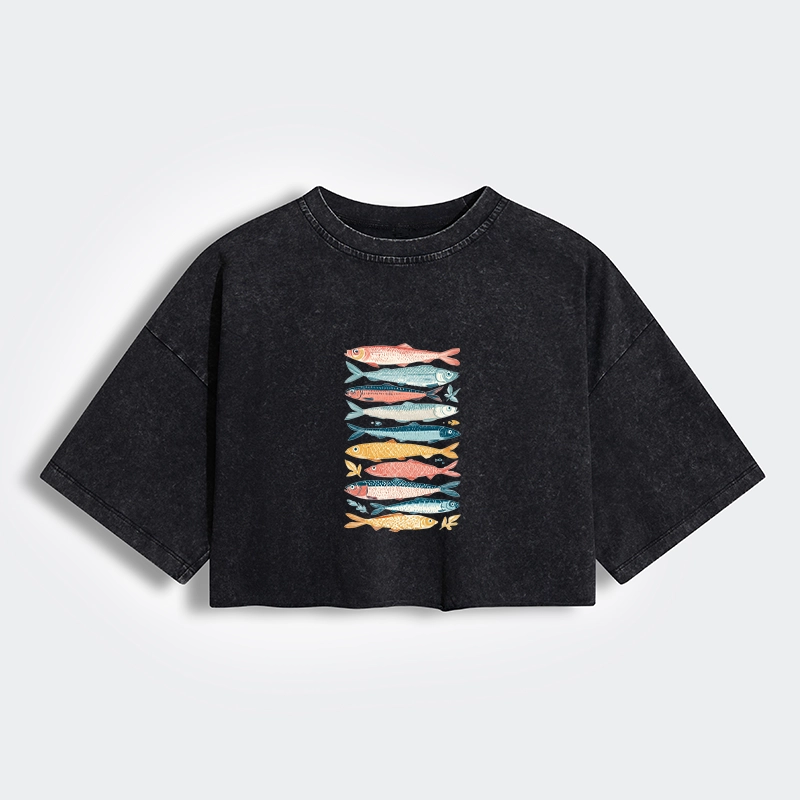 Tokyo-Tiger Beautiful Colorful Fish In The Sea Women's Washed Crop T-Shirt