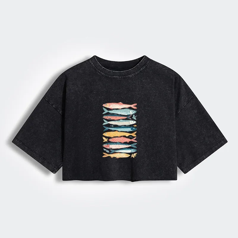 Tokyo-Tiger Beautiful Colorful Fish In The Sea Women's Washed Crop T-Shirt