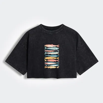 Tokyo-Tiger Beautiful Colorful Fish In The Sea Women's Washed Crop T-Shirt