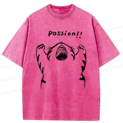 Tokyo-Tiger Passion Funny Cat Washed T-Shirt
