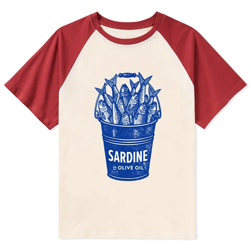 Tokyo-Tiger Vintage Bucket Full Of Fresh Sardines Raglan T-shirt