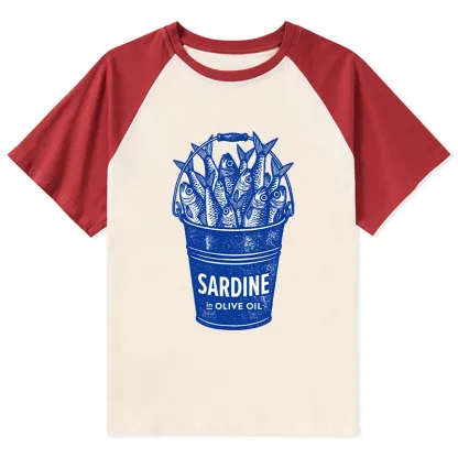 Tokyo-Tiger Vintage Bucket Full Of Fresh Sardines Raglan T-shirt