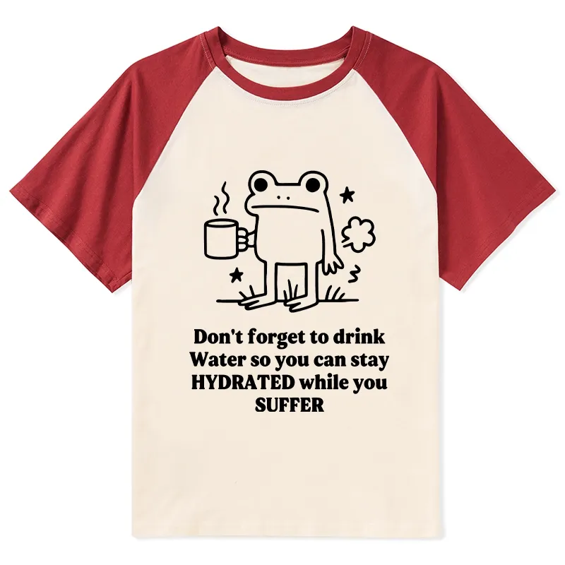 Tokyo-Tiger Frog Says Drink Water Raglan T-shirt