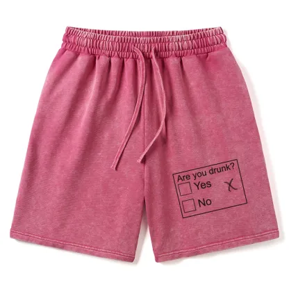 Tokyo-Tiger Confused Drunk Checkbox Graphic Washed Shorts