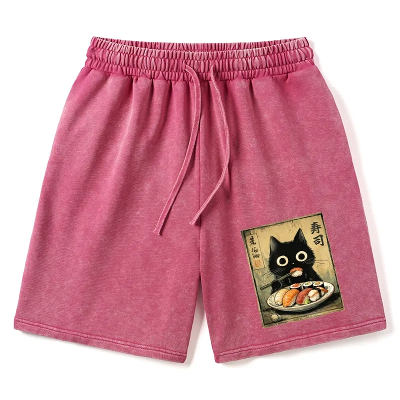 Tokyo-Tiger Vintage Japanese Sushi Cat Washed Shorts