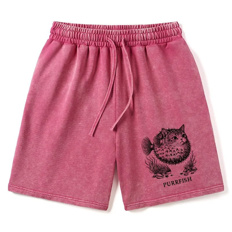 Tokyo-Tiger Spiky Puffer With Cute Cat Head Washed Shorts