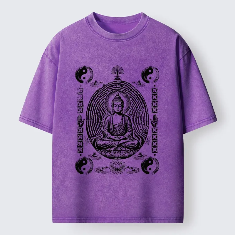 Tokyo-Tiger Minimal Spiritual Buddha Ink Art Washed T-Shirt