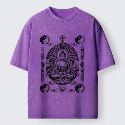 Tokyo-Tiger Minimal Spiritual Buddha Ink Art Washed T-Shirt