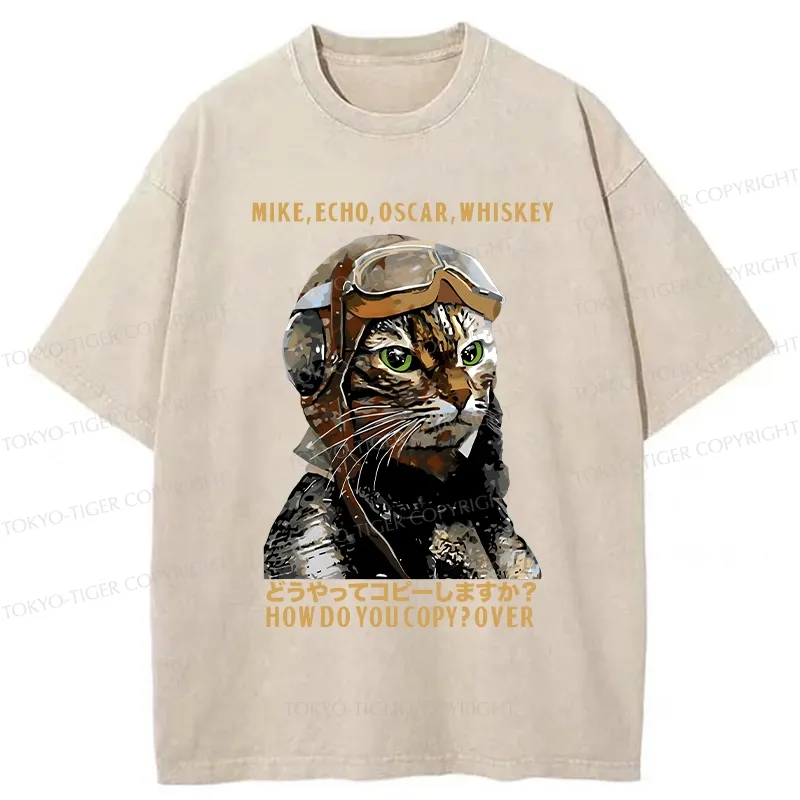 Tokyo-Tiger Funny MEOW Washed T-Shirt